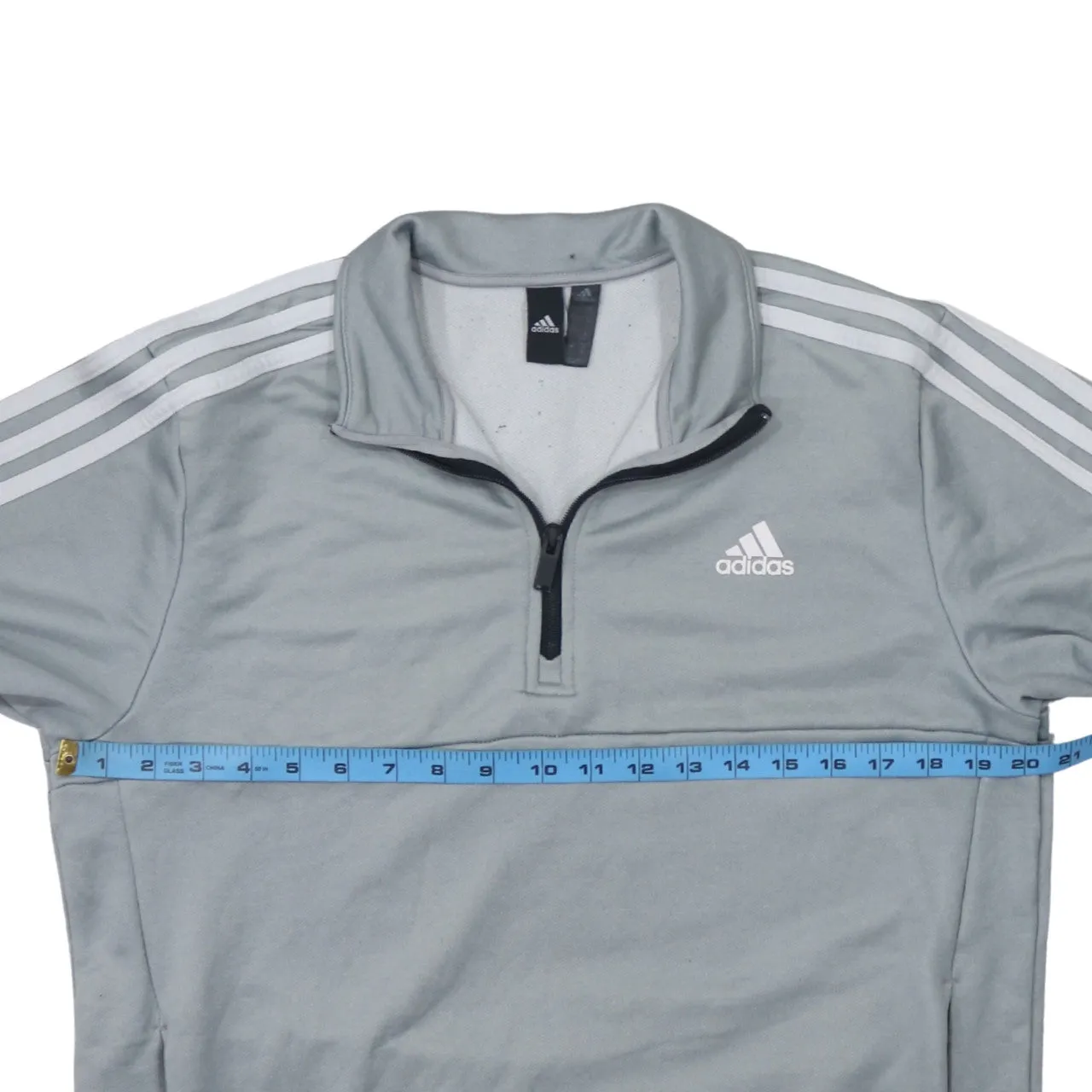 Adidas Light Grey Half Zip Sweatshirt Women’s Large Three Stripe Sleeves Embroidered Logo Pullover sold by Vintage Club product image thumbnail 5