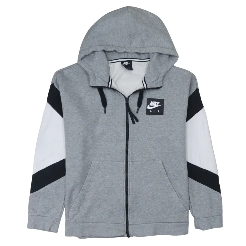 Nike Grey Full Zip Hoodie Women’s Large Printed Nike Air Logo Colour Block Sweatshirt made by Nike