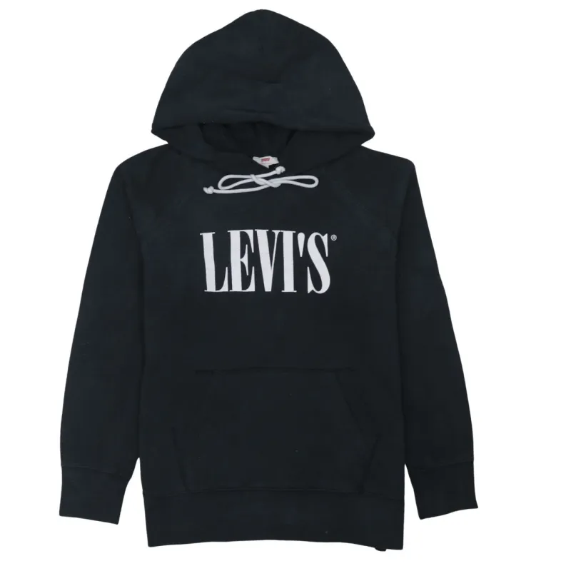 Levi's Black Hoodie Women's Medium Printed Logo Front Pocket Pullover Sweatshirt sold by Vintage Club