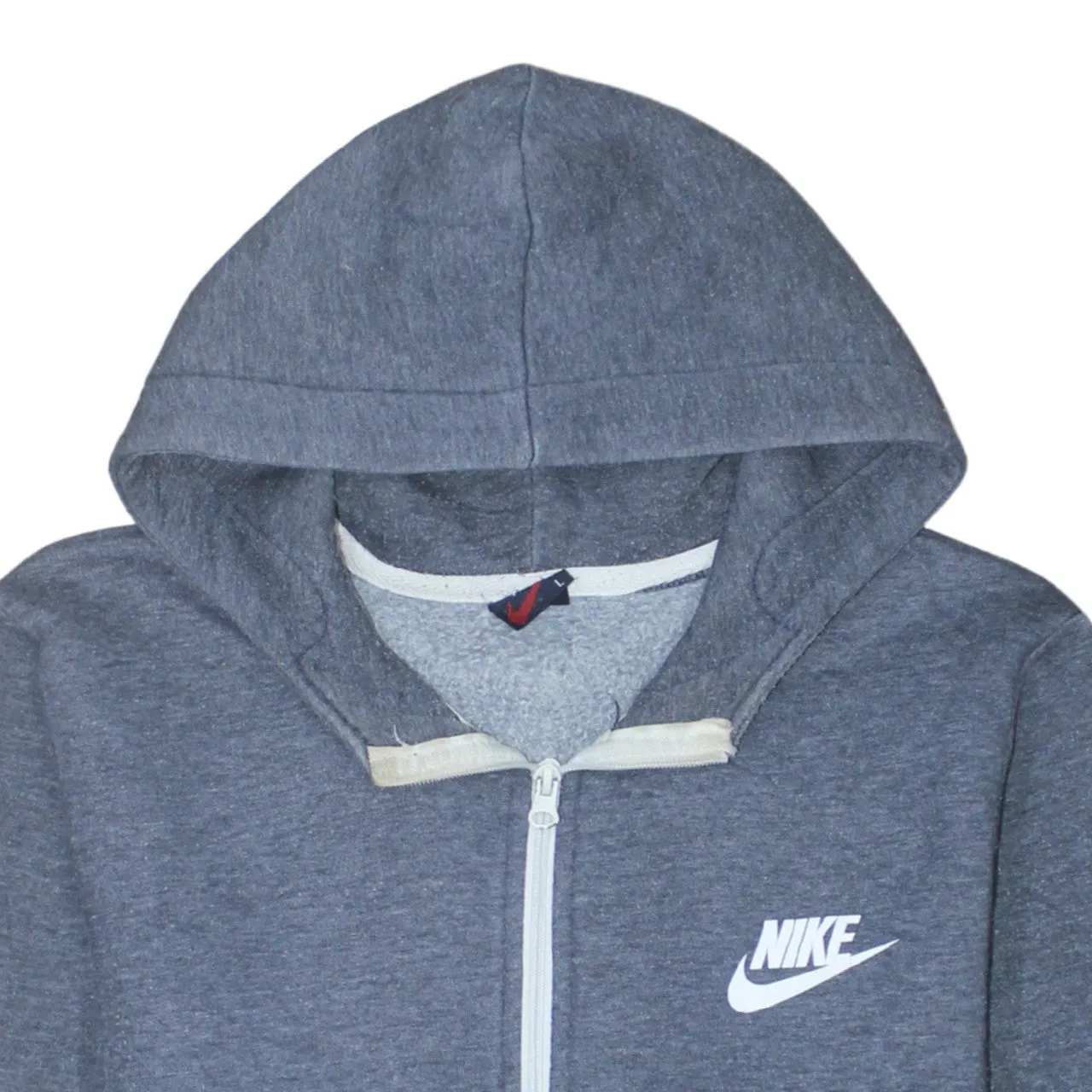 Nike Charcoal Blue Full Zip Hoodie Women’s Large Printed Swoosh Logo Split Pockets Sweatshirt sold by Vintage Club product image thumbnail 3