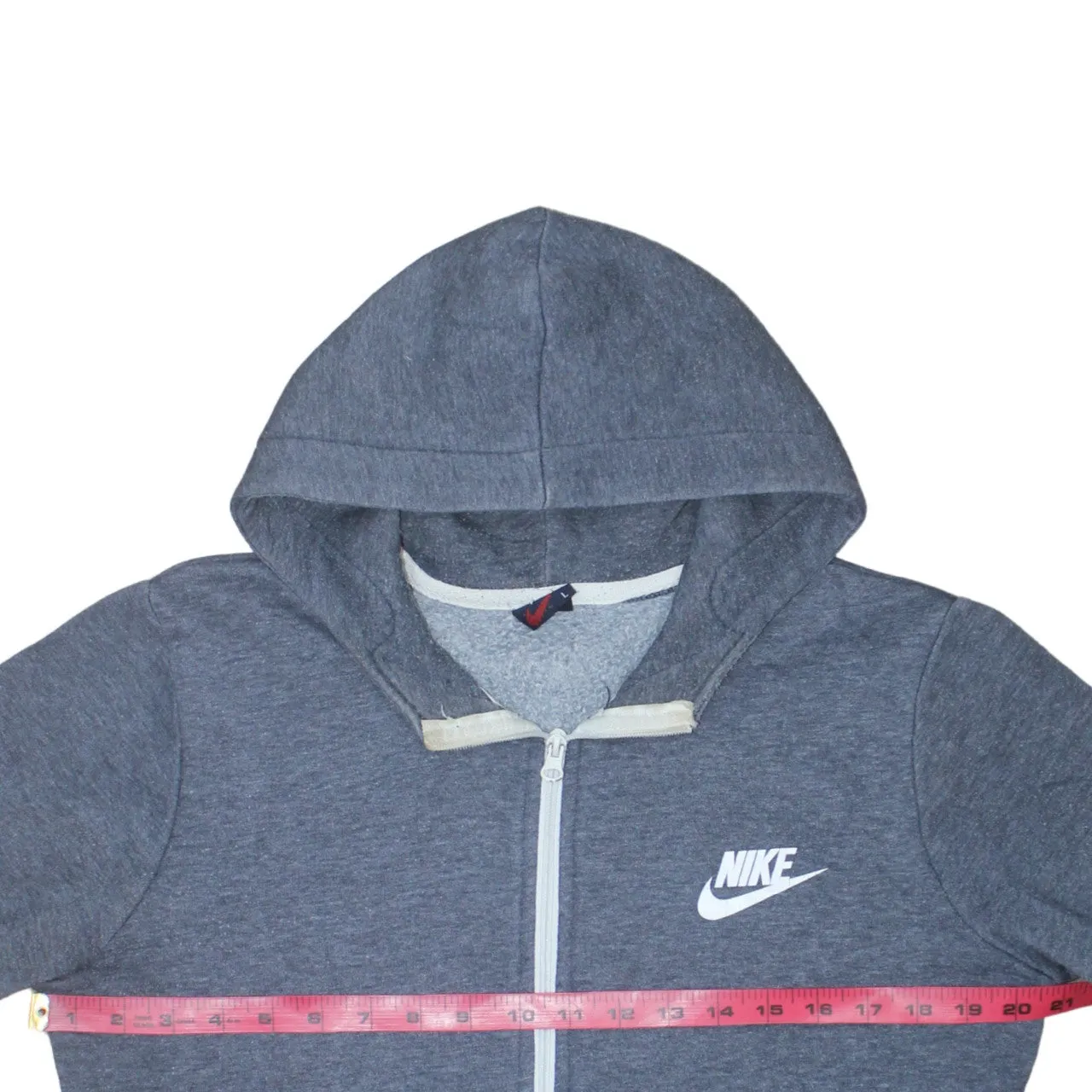 Nike Charcoal Blue Full Zip Hoodie Women’s Large Printed Swoosh Logo Split Pockets Sweatshirt sold by Vintage Club product image thumbnail 5