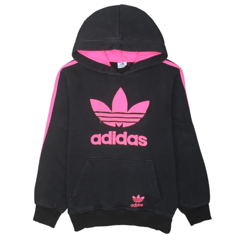 Adidas Black Pink Hoodie Women’s Large Trefoil Printed Logo Three Stripe Pullover Sweatshirt sold by Vintage Club