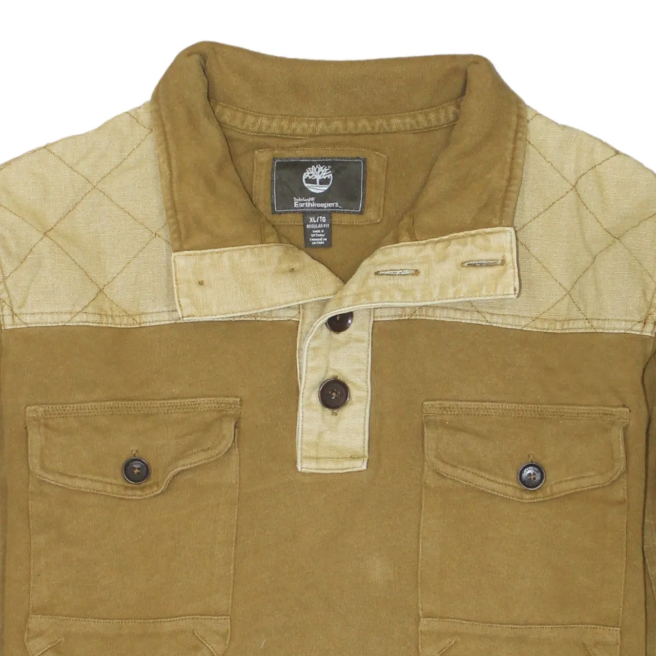 Timberland Tan Brown Long Sleeve Shirt Women’s XLarge Contrast Panels Button Neck Workwear Top sold by Vintage Club product image thumbnail 3