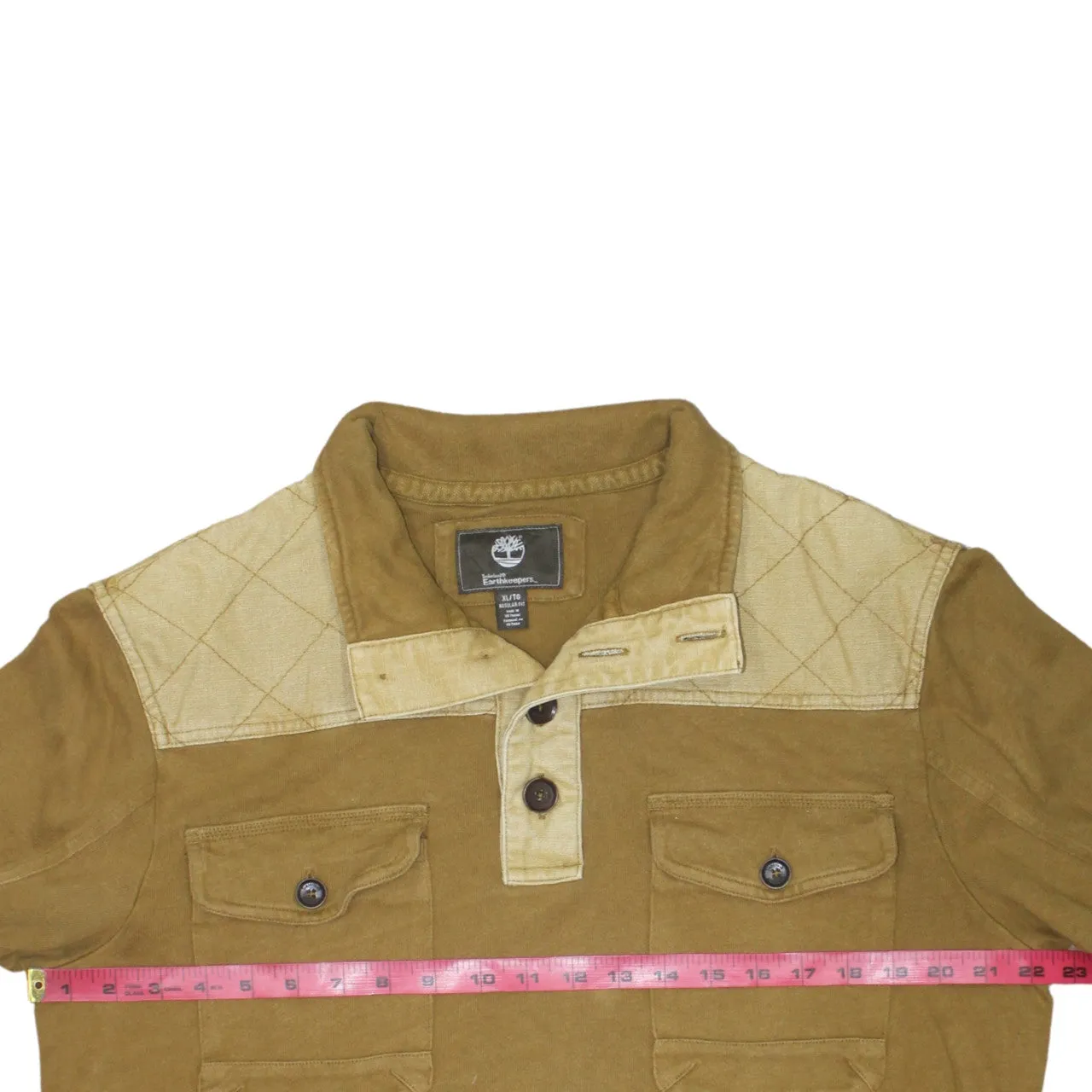 Timberland Tan Brown Long Sleeve Shirt Women’s XLarge Contrast Panels Button Neck Workwear Top sold by Vintage Club product image thumbnail 5