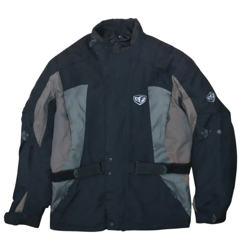 Retro Black Grey Jacket Women’s Large Belted Reflective Panel Embroidered Logo Outerwear sold by Vintage Club