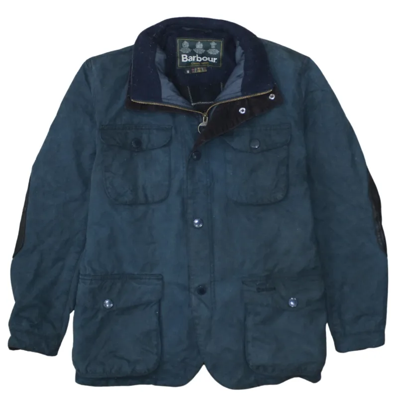 Barbour Navy Blue Jacket Women’s Medium Waxed Cord Collar Multiple Pockets Elbow Patches Outerwear sold by Vintage Club
