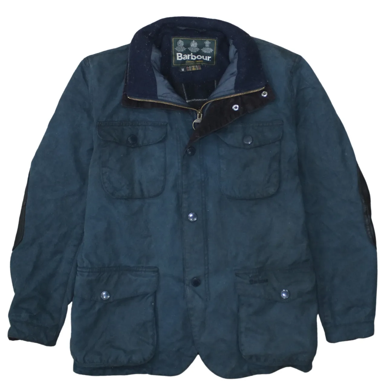 Barbour Navy Blue Jacket Women’s Medium Waxed Cord Collar Multiple Pockets Elbow Patches Outerwear sold by Vintage Club