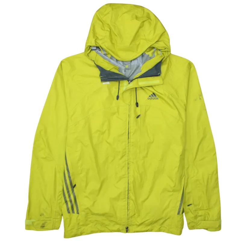 Adidas Lime Green Hooded Windbreaker Jacket Men's Large Zip Pockets Reflective Stripes Outerwear sold by Vintage Club