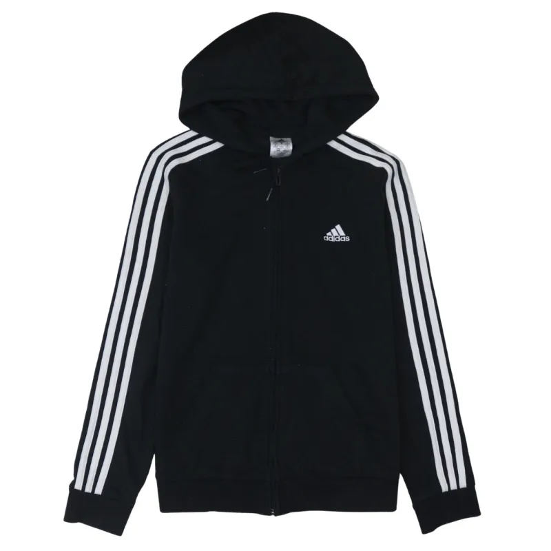 Adidas Black Hoodie Women’s Medium Full Zip Three Stripe Sleeves Printed Logo Sweatshirt sold by Vintage Club