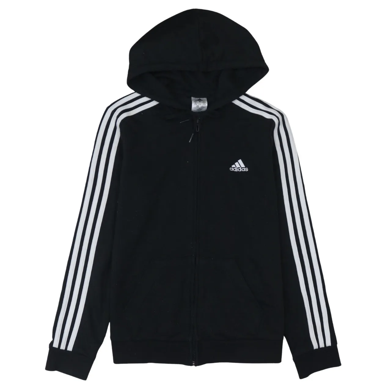 Adidas Black Hoodie Women’s Medium Full Zip Three Stripe Sleeves Printed Logo Sweatshirt sold by Vintage Club