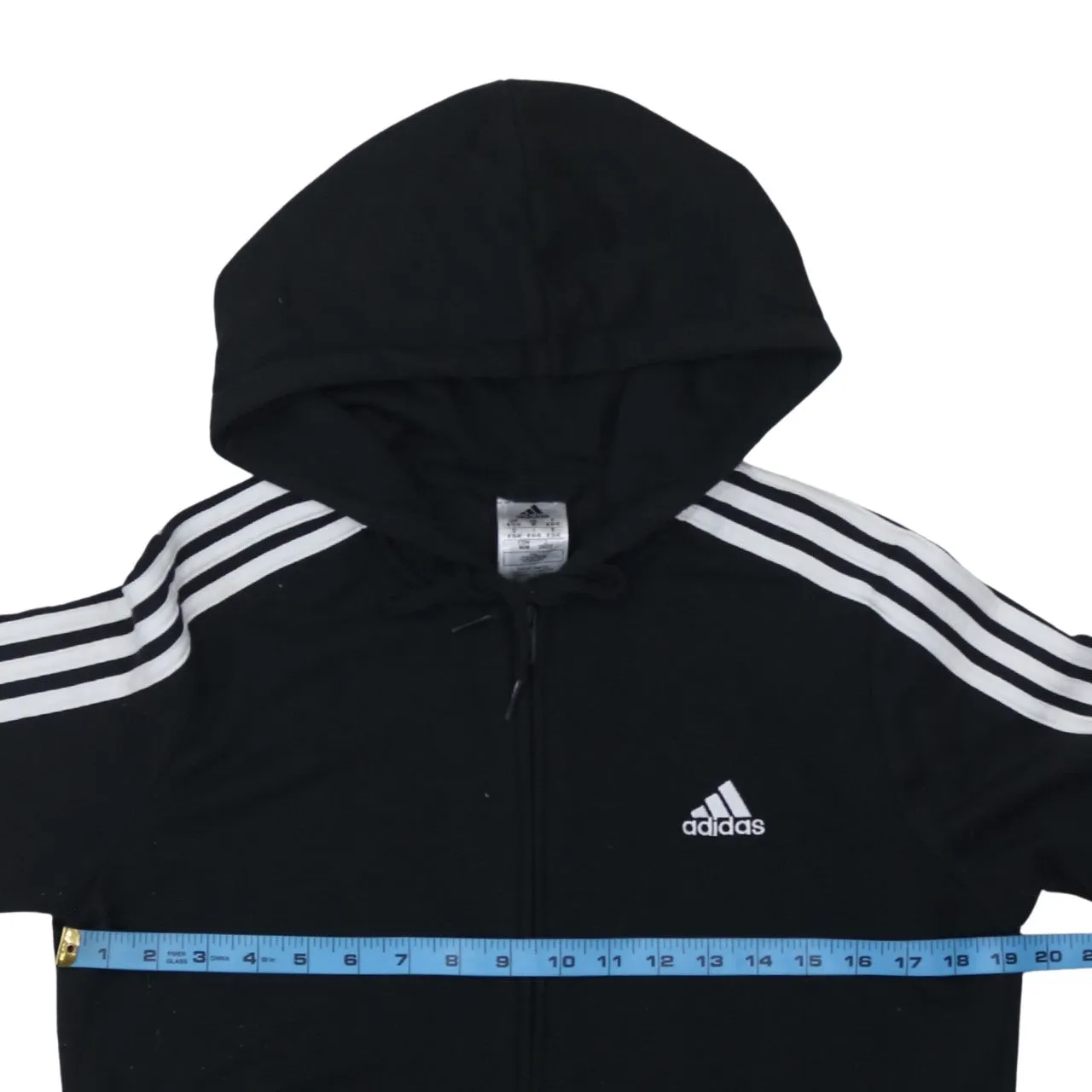 Adidas Black Hoodie Women’s Medium Full Zip Three Stripe Sleeves Printed Logo Sweatshirt sold by Vintage Club product image thumbnail 5