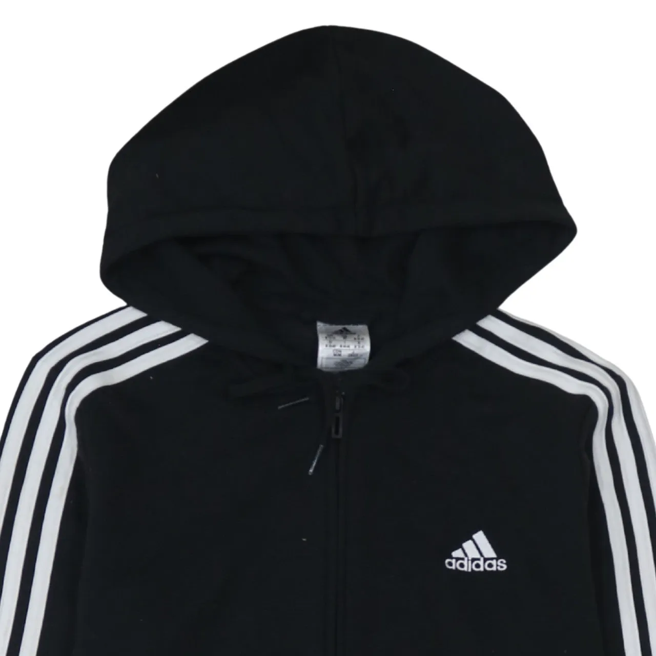 Adidas Black Hoodie Women’s Medium Full Zip Three Stripe Sleeves Printed Logo Sweatshirt sold by Vintage Club product image thumbnail 3