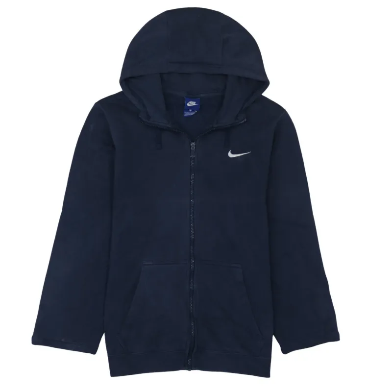 Nike Navy Blue Full Zip Hoodie Men's Small Embroidered Swoosh Split Pocket Sweatshirt sold by Vintage Club