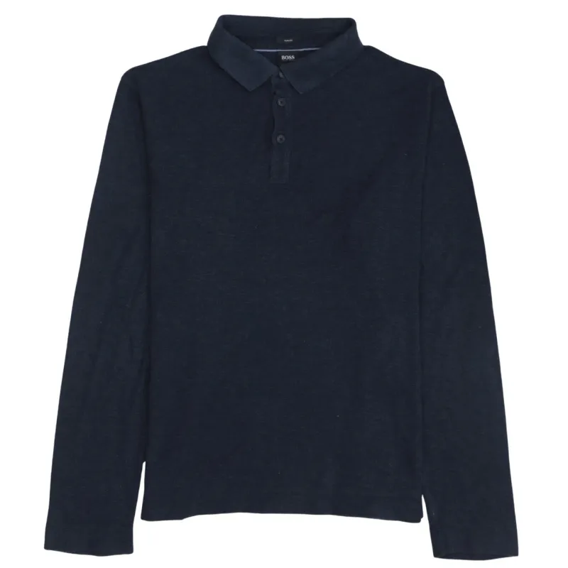 HUGO BOSS Navy Blue Long Sleeve Polo Shirt Women’s 2XL Three Button Placket Casual Top made by Hugo Boss