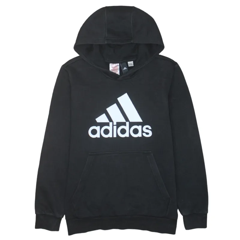 Adidas Black Hoodie Men's XSmall Big Printed Logo Front Pouch Pullover Sweatshirt sold by Vintage Club