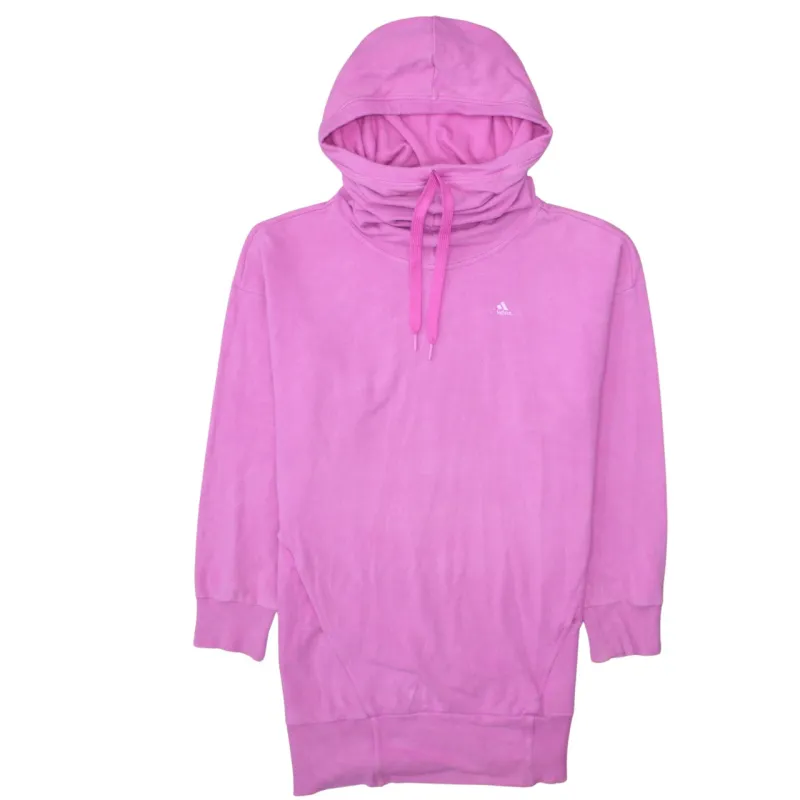 Adidas Pink Hoodie Women’s Large Drawstring Funnel Neck Logo Longline Pullover Sweatshirt sold by Vintage Club