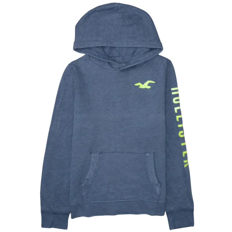 Hollister Blue Hoodie Women’s XLarge Printed Logo Sleeve Pullover Fleece Sweatshirt sold by Vintage Club