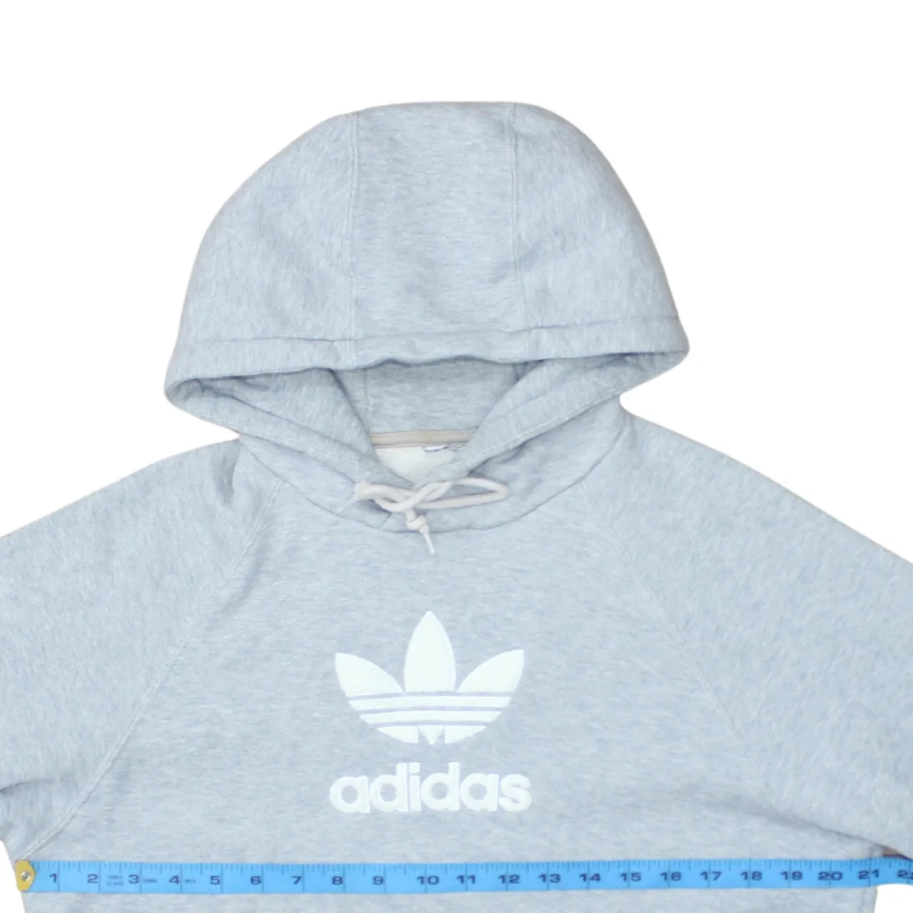 Adidas Light Grey Hoodie Men's Small Trefoil Printed Logo Front Pocket Pullover Sweatshirt sold by Vintage Club product image thumbnail 5