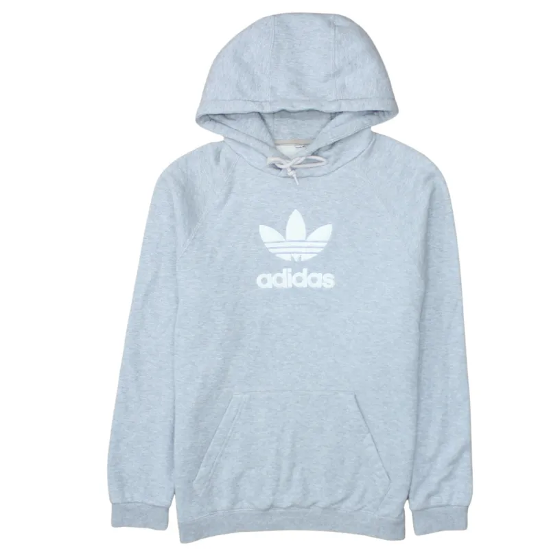 Adidas Light Grey Hoodie Men's Small Trefoil Printed Logo Front Pocket Pullover Sweatshirt sold by Vintage Club