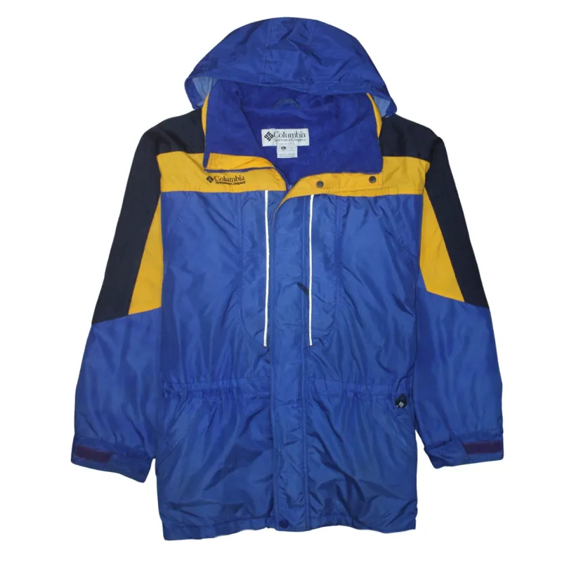 Columbia Blue Yellow Hooded Windbreaker Jacket Men's Large Embroidered Logo Zip Pockets Outerwear sold by Vintage Club