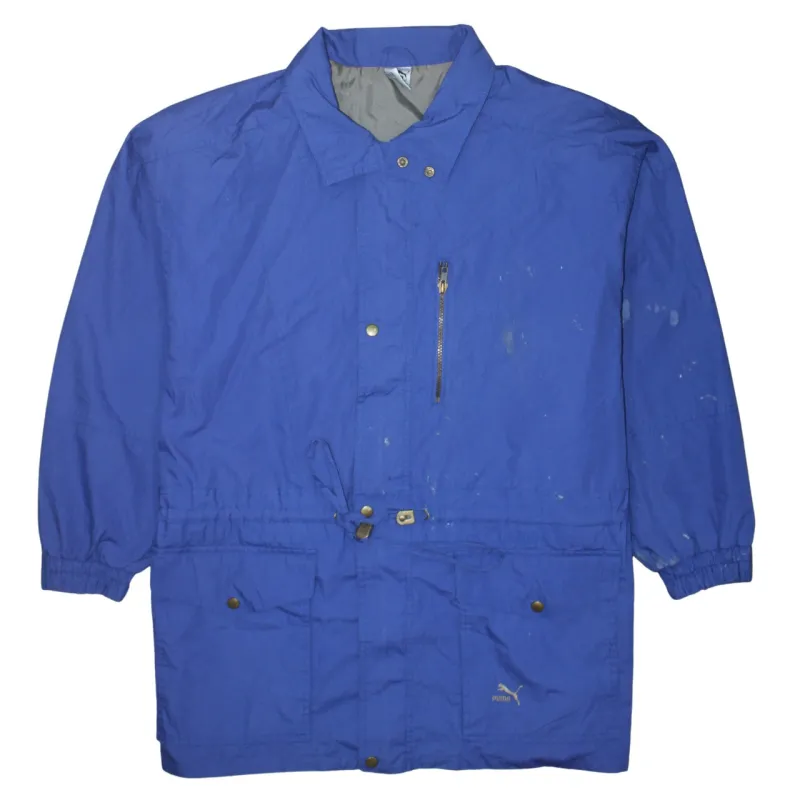 Puma Blue Windbreaker Jacket Men’s XLarge Drawstring Waist Zip Pockets Printed Logo Outerwear sold by Vintage Club