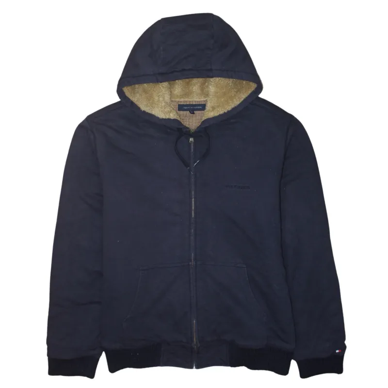 Tommy Hilfiger Navy Blue Hoodie Women’s Large Sherpa Lined Zip Embroidered Logo Jacket made by Tommy Hilfiger