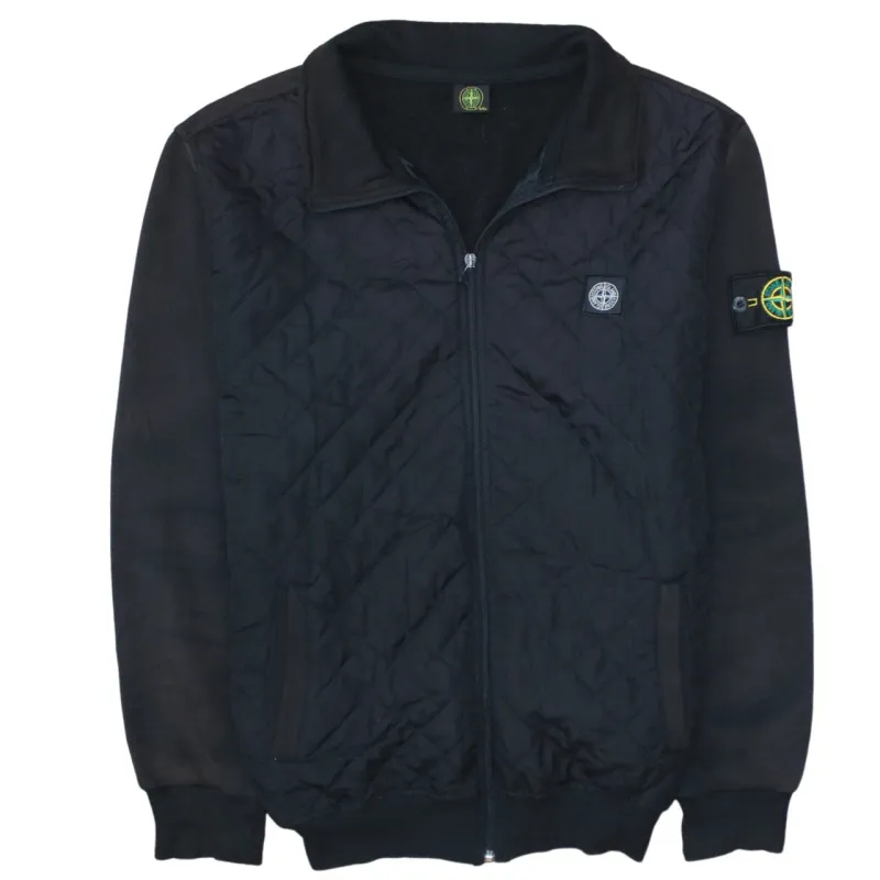 Stone Island Black Quilted Zip Jacket Women’s 2XL Badge Logo Pockets Sweatshirt Top sold by Vintage Club