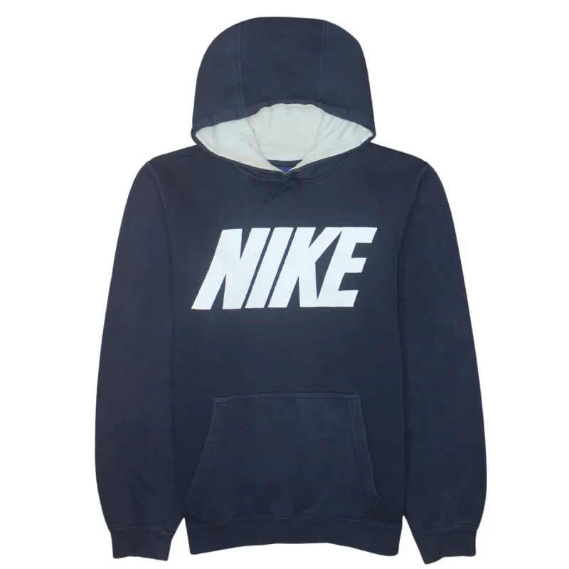Nike Navy Blue Hoodie Men's Small Printed Big Logo Front Pocket Pullover Sweatshirt made by Nike