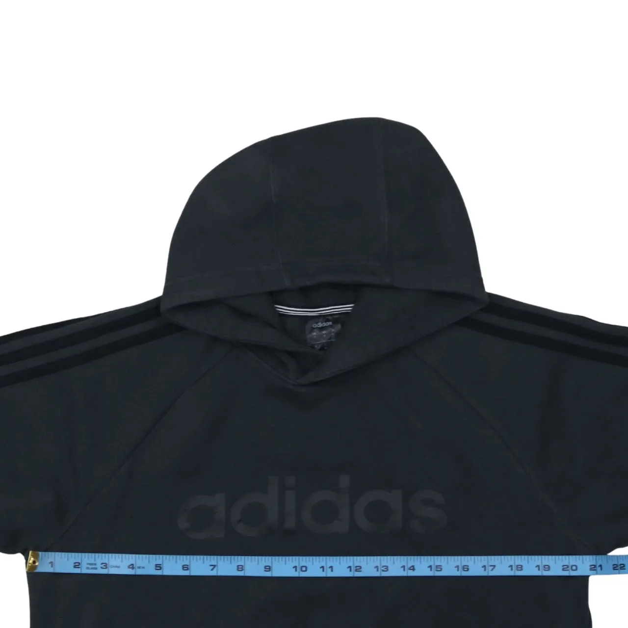 Adidas Black Hoodie Women’s Medium Embossed Logo Three Stripe Sleeves Pullover Sweatshirt sold by Vintage Club product image thumbnail 5