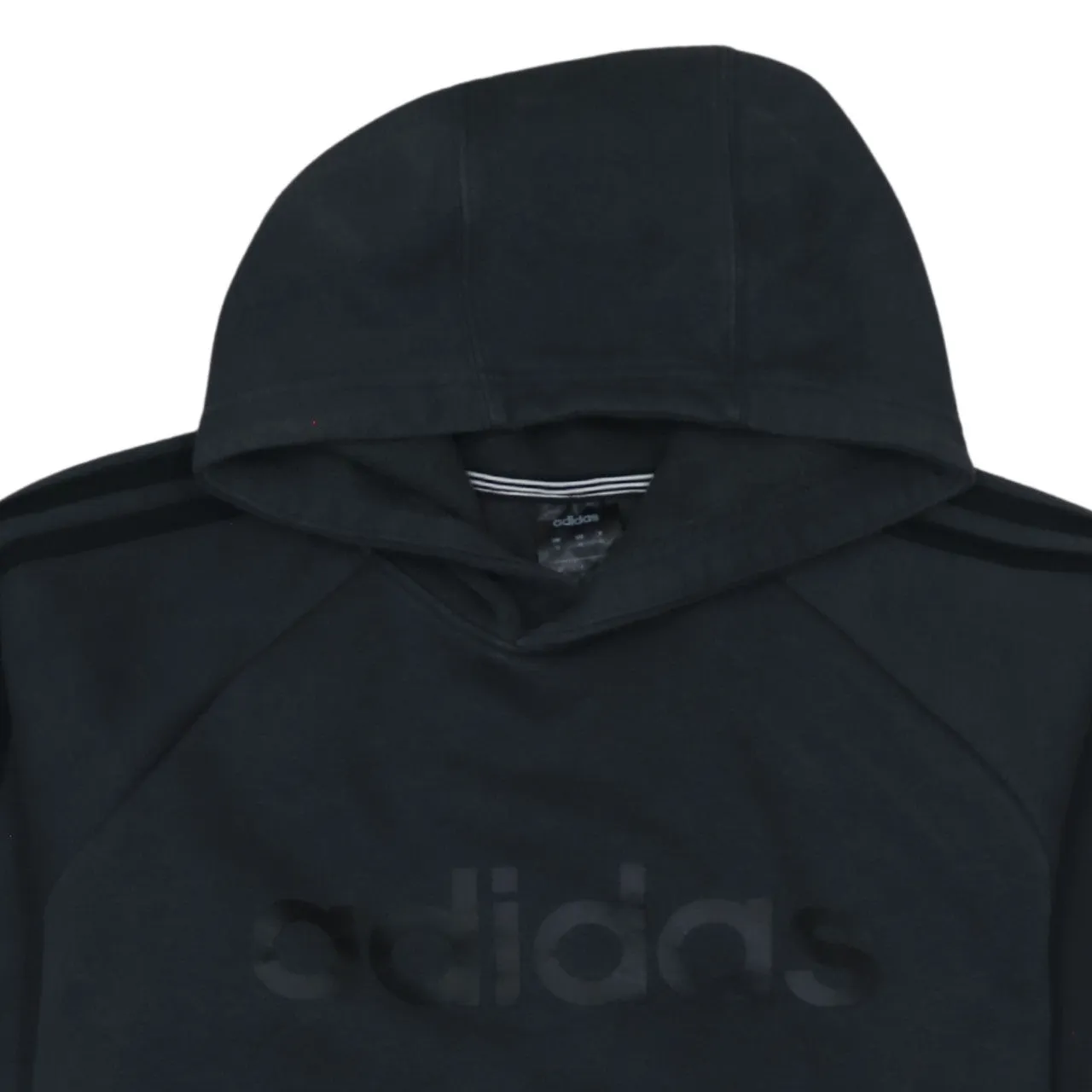Adidas Black Hoodie Women’s Medium Embossed Logo Three Stripe Sleeves Pullover Sweatshirt sold by Vintage Club product image thumbnail 3