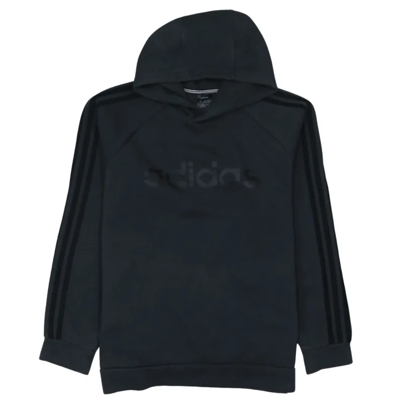 Adidas Black Hoodie Women’s Medium Embossed Logo Three Stripe Sleeves Pullover Sweatshirt sold by Vintage Club