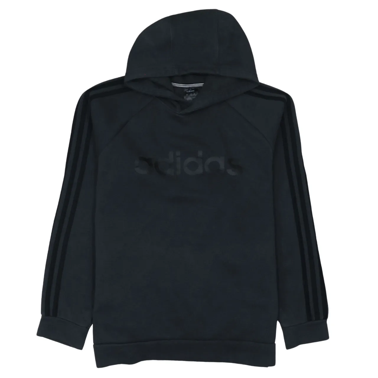 Adidas Black Hoodie Women’s Medium Embossed Logo Three Stripe Sleeves Pullover Sweatshirt sold by Vintage Club
