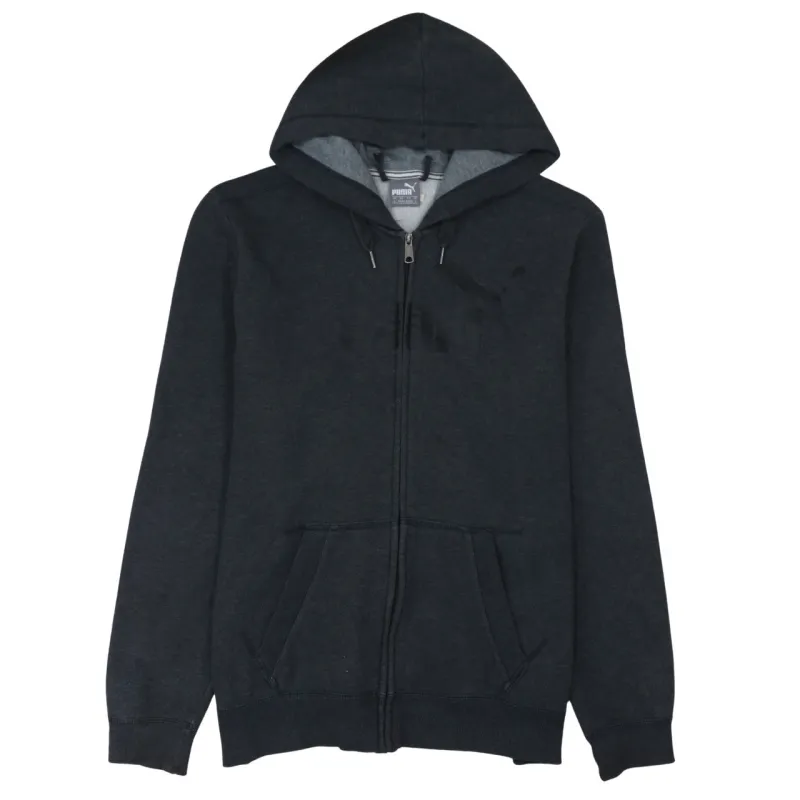 Puma Charcoal Black Zip Hoodie Women's Large Printed Logo Drawstring Full Zip Sweatshirt sold by Vintage Club