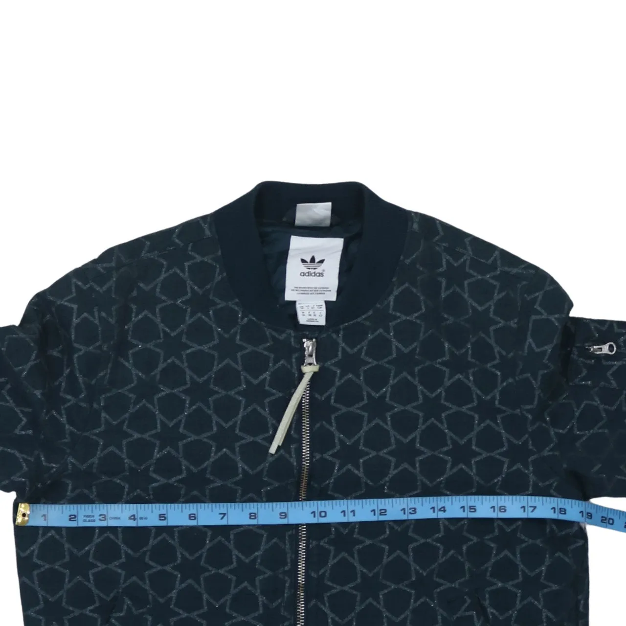 Adidas Dark Navy Bomber Jacket Women's Small All Over Star Pattern Zip Pockets Outerwear sold by Vintage Club product image thumbnail 5