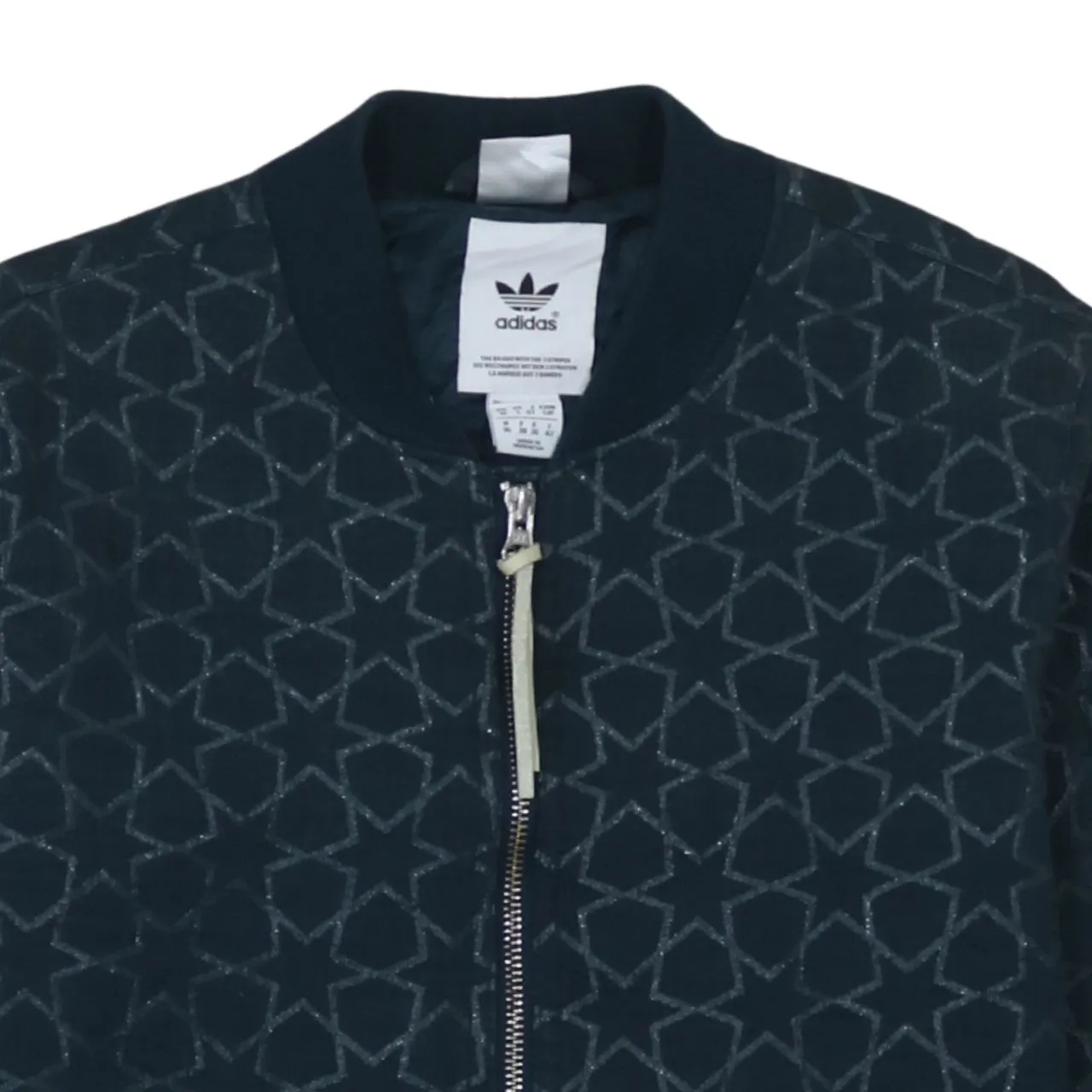 Adidas Dark Navy Bomber Jacket Women's Small All Over Star Pattern Zip Pockets Outerwear sold by Vintage Club product image thumbnail 3
