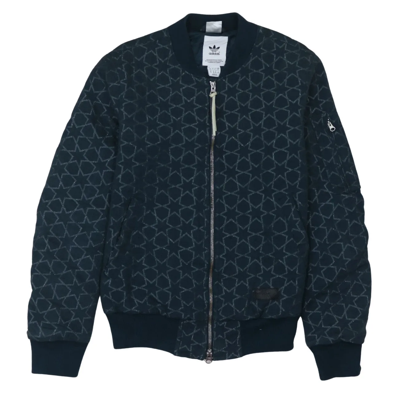 Adidas Dark Navy Bomber Jacket Women's Small All Over Star Pattern Zip Pockets Outerwear sold by Vintage Club