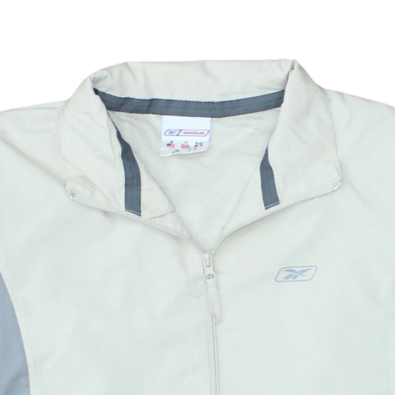Reebok Light Grey Windbreaker Jacket Men's Medium Zip Pockets Embroidered Logo Track Top sold by Vintage Club product image thumbnail 3