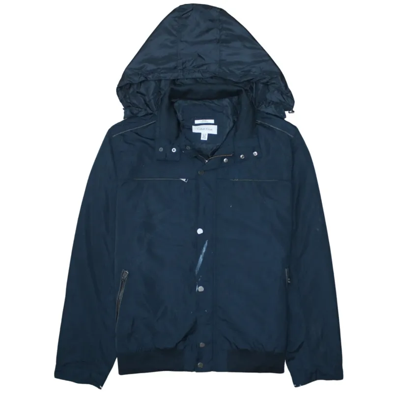 Calvin Klein Navy Blue Hooded Jacket Women’s XLarge Zip Pockets Popper Front Windbreaker made by Calvin Klein