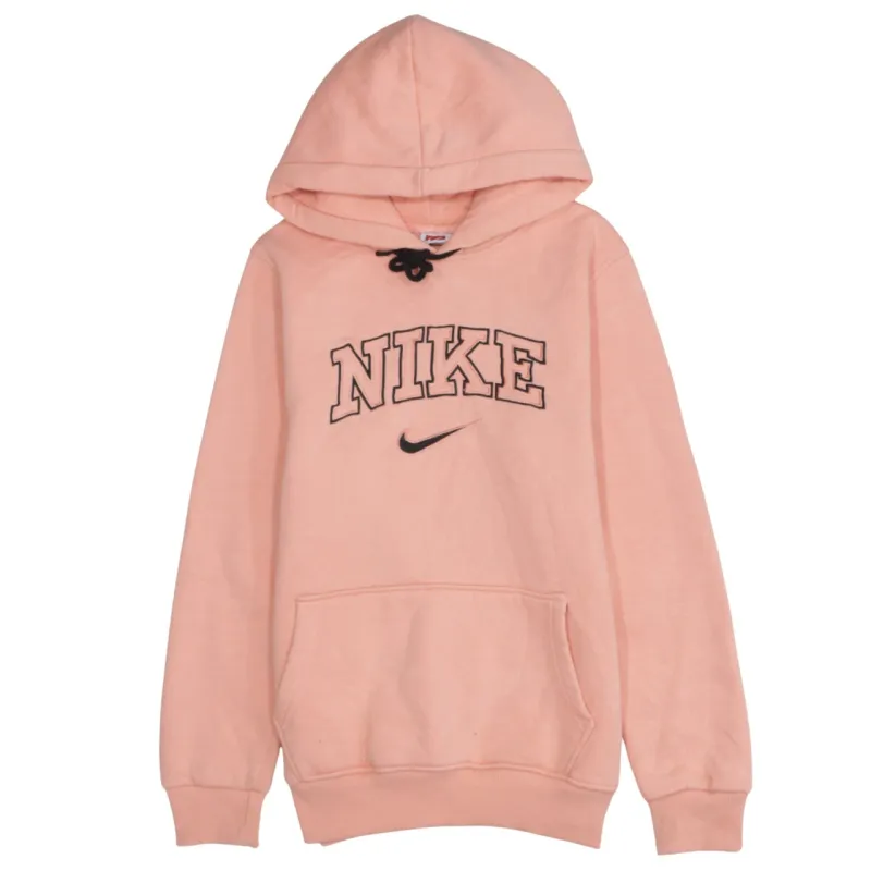 Nike Peach Pink Hoodie Women’s Large Embroidered Logo Fleece Pullover Sweatshirt made by Nike