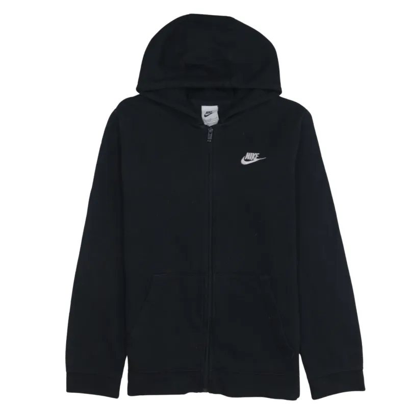 Nike Black Zip Hoodie Women’s XLarge Embroidered Swoosh Split Pocket Fleece Sweatshirt sold by Vintage Club