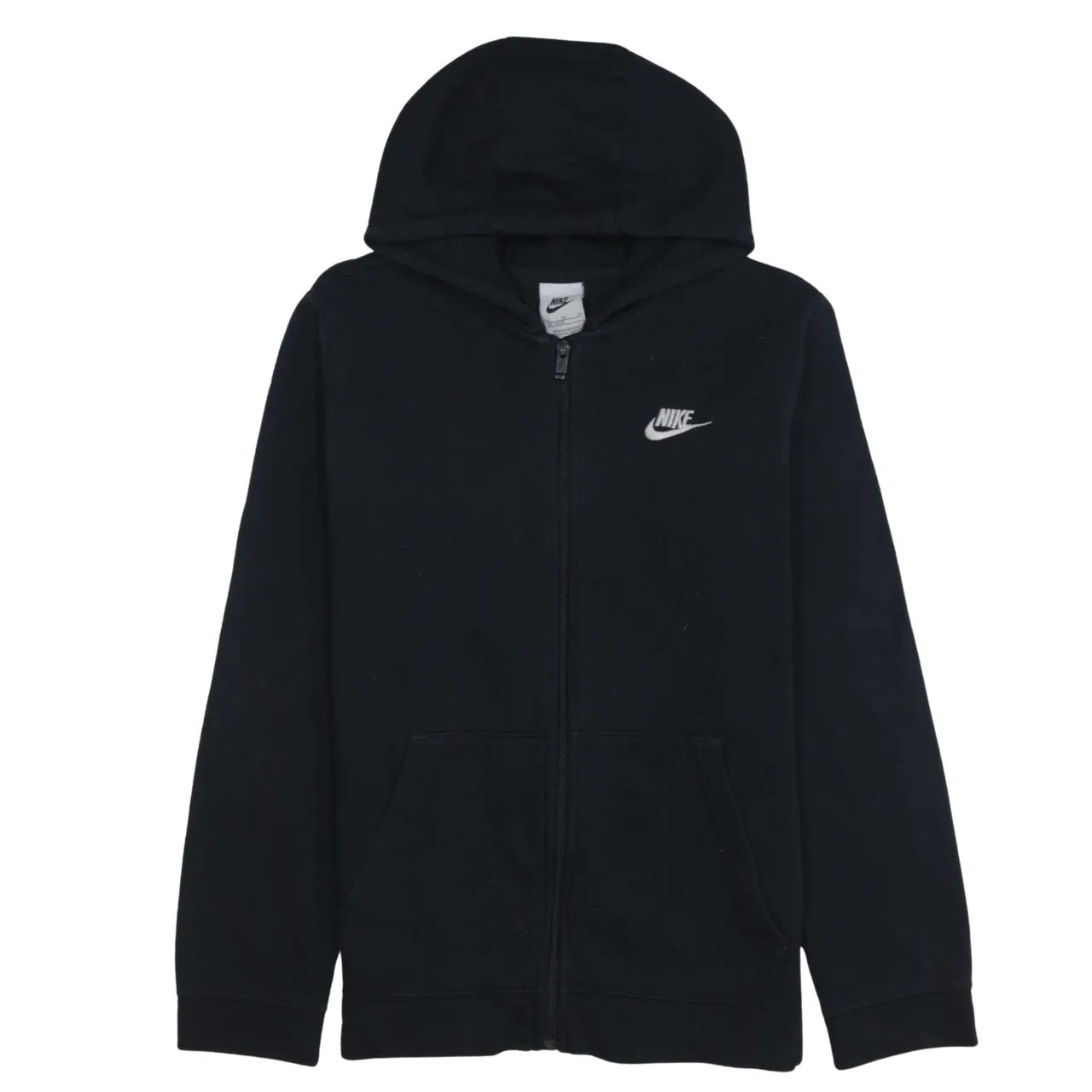 Nike Black Zip Hoodie Women’s XLarge Embroidered Swoosh Split Pocket Fleece Sweatshirt sold by Vintage Club
