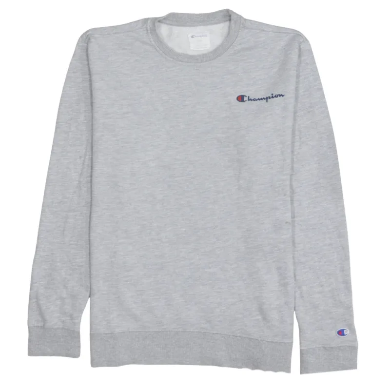 Champion Light Grey Sweatshirt Men's Medium Embroidered Chest Logo Ribbed Crewneck Pullover sold by Vintage Club