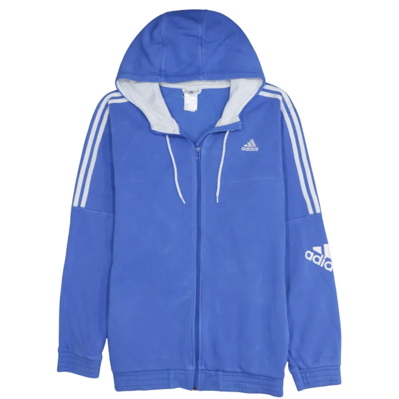 Adidas Blue Full Zip Hoodie Men’s XLarge Embroidered Logos Three Stripe Sleeves Fleece Top sold by Vintage Club
