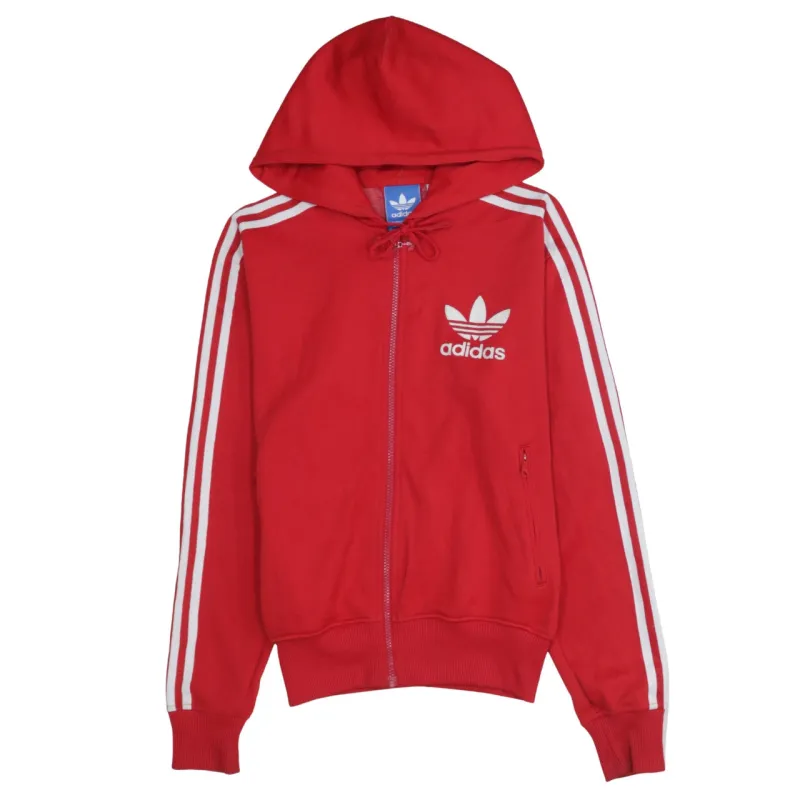 Adidas Red Full Zip Hoodie Men's Small Trefoil Logo Three Stripe Sleeves Sweatshirt sold by Vintage Club