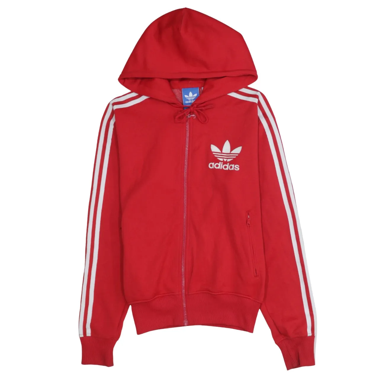 Adidas Red Full Zip Hoodie Men's Small Trefoil Logo Three Stripe Sleeves Sweatshirt sold by Vintage Club