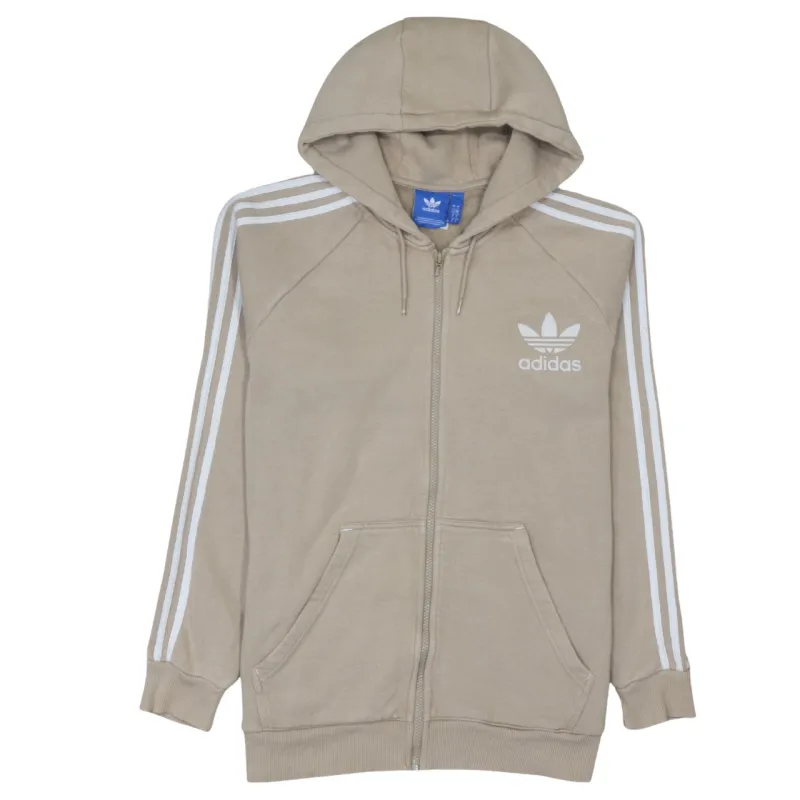 Adidas Beige Cream Hoodie Women’s Large Trefoil Printed Logo Three Stripe Zip Sweatshirt made by Adidas