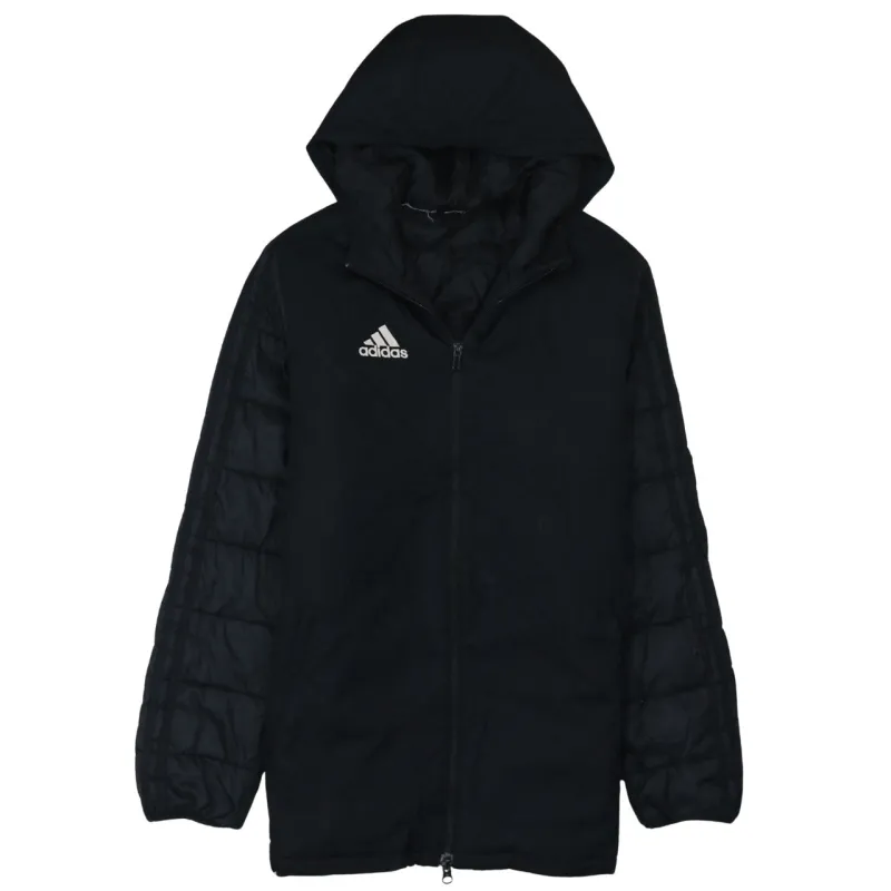 Adidas Black Hooded Jacket Men's Small Embroidered Logo Zip Pockets Padded Coat sold by Vintage Club