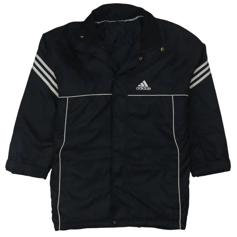 Adidas Black Windbreaker Jacket Men's Medium Embroidered Logo Three Stripe Sleeves Outerwear sold by Vintage Club