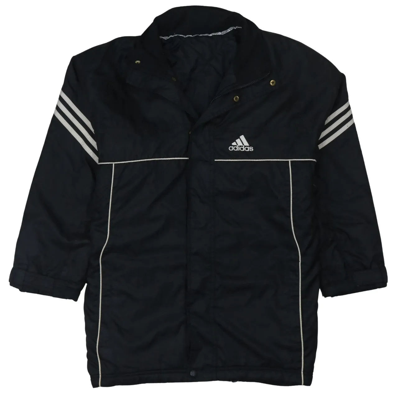 Adidas Black Windbreaker Jacket Men's Medium Embroidered Logo Three Stripe Sleeves Outerwear sold by Vintage Club