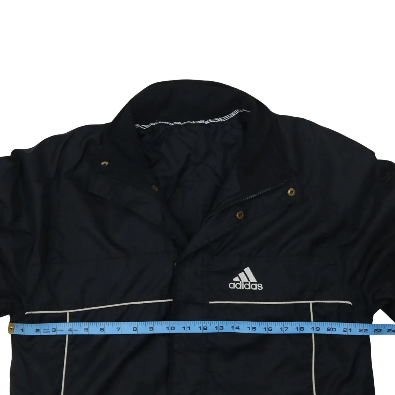 Adidas Black Windbreaker Jacket Men's Medium Embroidered Logo Three Stripe Sleeves Outerwear sold by Vintage Club product image thumbnail 5